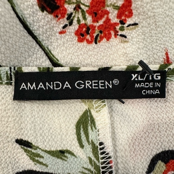 Amanda Green Jungle Bird Floral Leaf Print Top  Blouse Tunic Style with Belt XL - Picture 5 of 10